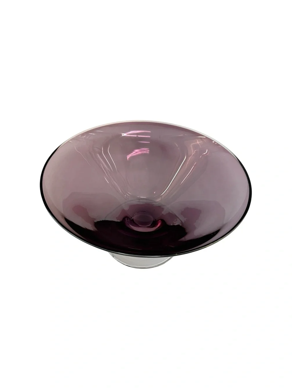 Vintage MCM Amethyst Purple Art Glass Pedestal Bowl Centerpiece Compote Dish
